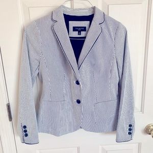Talbots Women’s Navy and White Striped Blazer, Size 4P